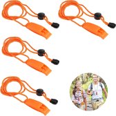 Noodfluit-4 sets-120 decibel-fluit-Reflecterende schouderband van 41 cm-Waterdicht - geschikt voor kamperen, wandelen, bergbeklimmen-Noodfluitje (oranje)