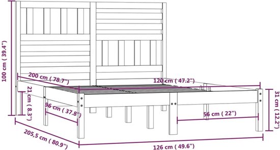 The Living Store Cadre de lit en bois - The Living Store - Encadrements de lit - 205,5 x 126 x 100 cm - Bois de pin Massief