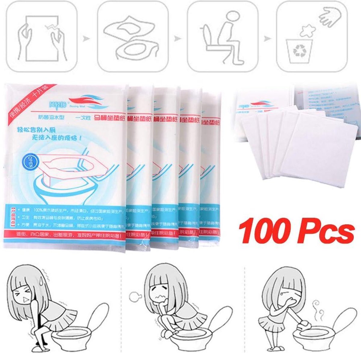 Biologisch afbreekbare toiletbrilcovers, doorspoelbare