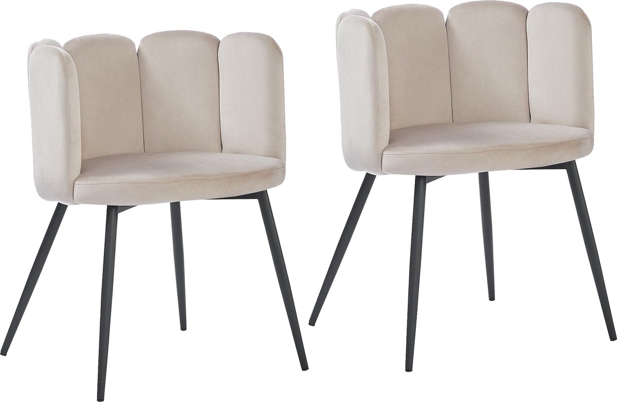 BukkitBow Eetkamerstoel / Bureaustoel met Bloembladontwerp – Geschikt als Make-up Stoel - Fluweel & Metalen Onderstel - Velvet / Fluweel – 2 Stuks - Licht Grijs