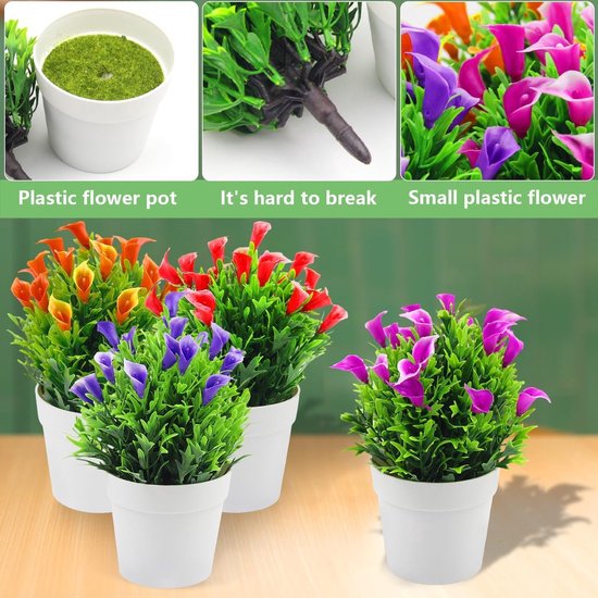 Fleurs artificielles, fleurs de lys calli, en pot, fleurs artificielles pour usage intérieur et extérieur, café, salle de bain, salon, balcon, bureau, décoration, 4 pièces