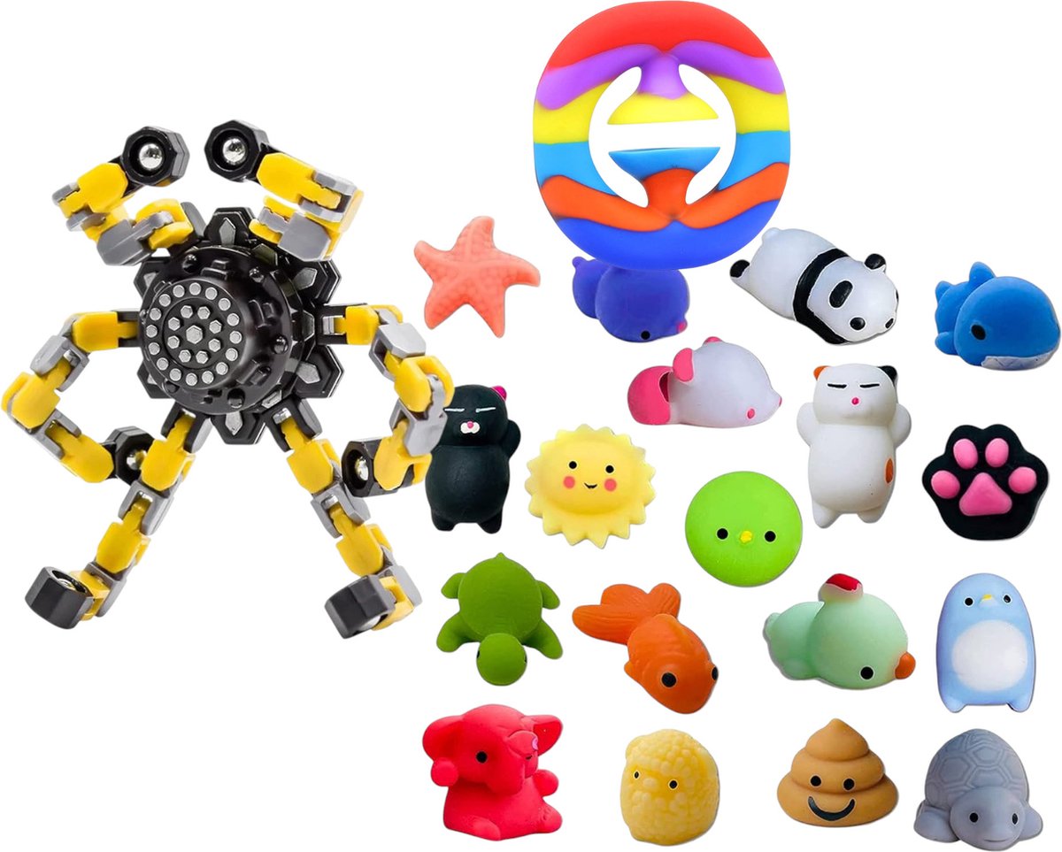 Relax & Play Set – Whacky Track Spinner, Mochies Squishies & Fidget Snapper – Happy Trendz®