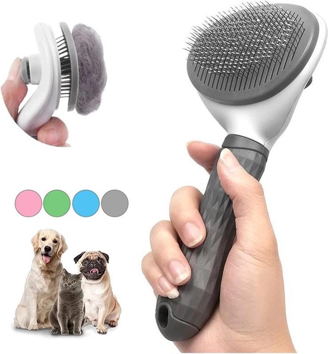 SuperShopper - Zelfreinigende Honden- en Kattenborstel Blauw - Dierenborstel - Ergonomisch Handvat - Herbruikbaar