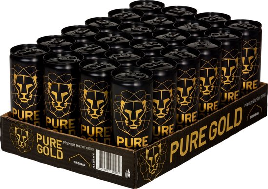 Pure Gold Energy Drink Premium (tray 24 x 25 cl blikjes) (incl. statiegeld)!! - energie drink - eten en drinken - sport - fitness - energy drink - gold - pure gold energy - energy