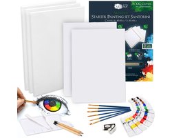 Artina Santorini – Set van 30 Tekenset Schilderset – Acrylverf Set 12x12 ml, Spieraam 40x50 cm & 30x40 cm & Penseelset voor Beginners Hobbykunstenaars
