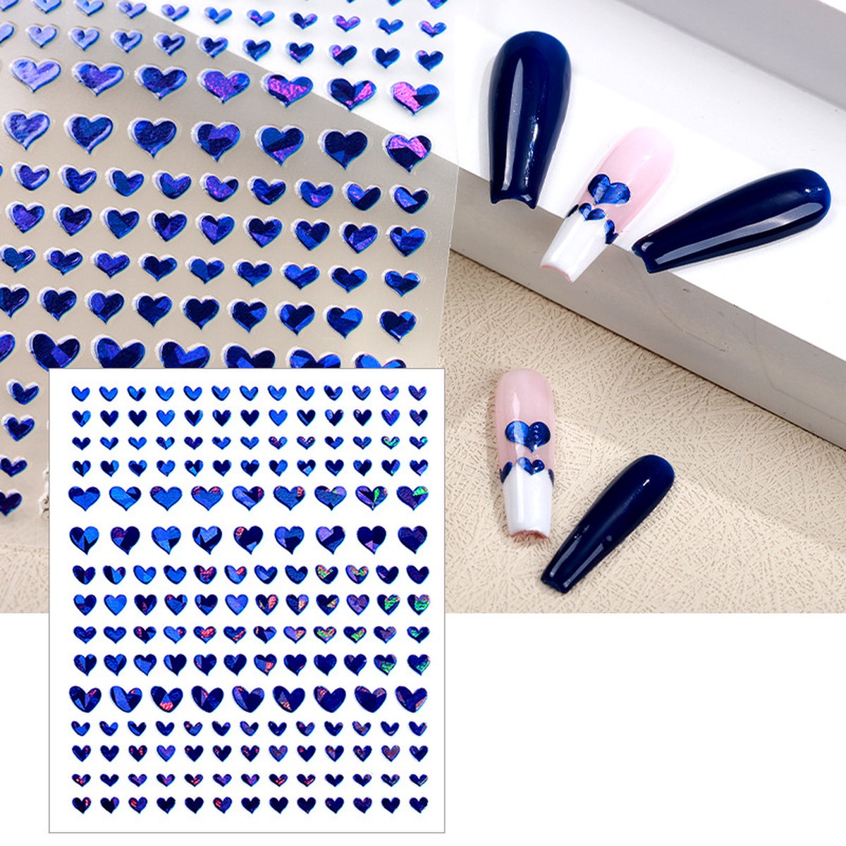 Goedkoopste Nagelstickers | Nail Art | Blauwe Hartjes | Zelfklevend | Manicure Set