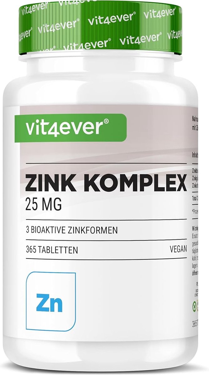 Goedkoopste Zink Complex 15mg - 365 Tabletten - Met 3 bioactieve vormen van zink (zinkbisglycinaat, zinkgluconaat, zinkcitraat) - 1 jaarvoorraad - Hooggedoseerd - Veganistisch