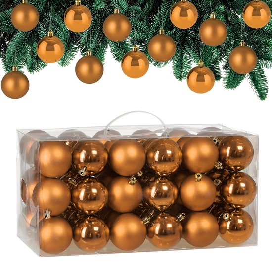 Boules de sapin de Noël en plastique couleur cuivre ensemble de 54 pièces