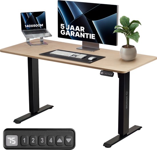 Stane Zit Sta Bureau Elektrisch Verstelbaar – 4 Geheugen Standen – Incl. Kabelgoot – 140 x 60 cm