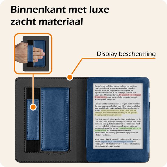 Hoesje Geschikt voor Kobo Clara Colour Lederen Hoes Book Case - Hoes Geschikt voor Kobo Clara Colour Hoesje Book Cover Leer - Donkerblauw van Hoesje  — afbeelding 4