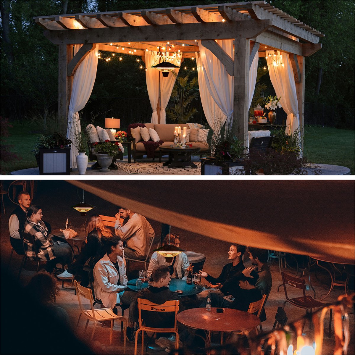 BRASQ Elektrische Terrasverwarmer Hangend PHC100 - Infrarood Heater 1500W - met Afstandsbediening - 3 warmtestanden - Voor binnen en buiten - Spatwaterdicht - Zwart – foto 6