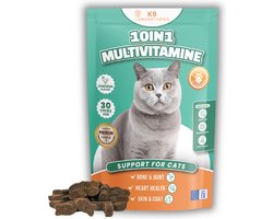 10 in 1 multivitamine voor katten - voedingssupplement kat - voor gewrichten, weerstand, huid en vacht, spijsvertering - 100% natuurlijk - smakelijk en makkelijk te geven - visvormige kattensnoepjes - 30 stuks