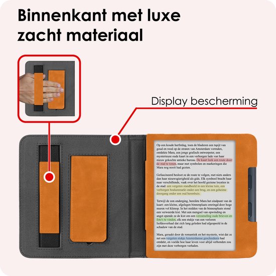 Hoes Geschikt voor Kobo Libra Colour Leren Hoesje Bookcase Cover Book Case Hoes Sleepcover Leer Met Screenprotector - Bruin van i12Cover — afbeelding 5
