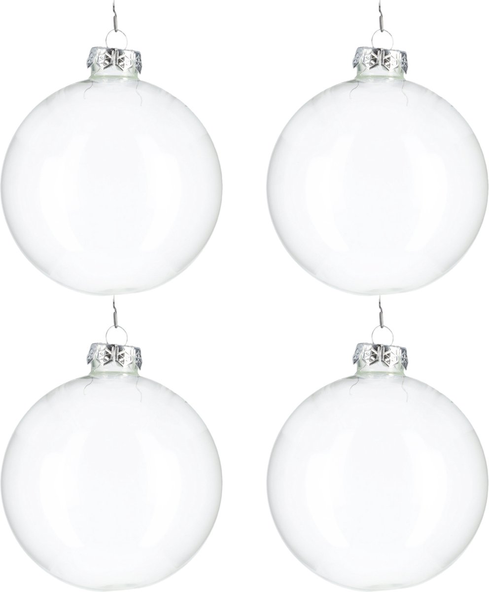 Glazen kerstballen - Set van 4 stuks/100mm - Luxe kerst decoratie - Sfeervolle kerstversiering voor in de kerstboom - Glas - Doorzichtig