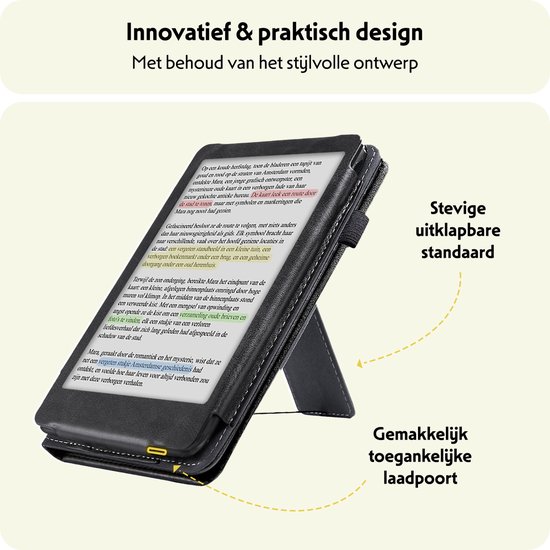 Hoesje Geschikt voor Kobo Clara Colour Hoes Leren Case Sleep Cover Leer Met Screenprotector - Hoes Geschikt voor Kobo Clara Colour Hoesje E-reader Leer - Zwart van Hoesje  — afbeelding 5