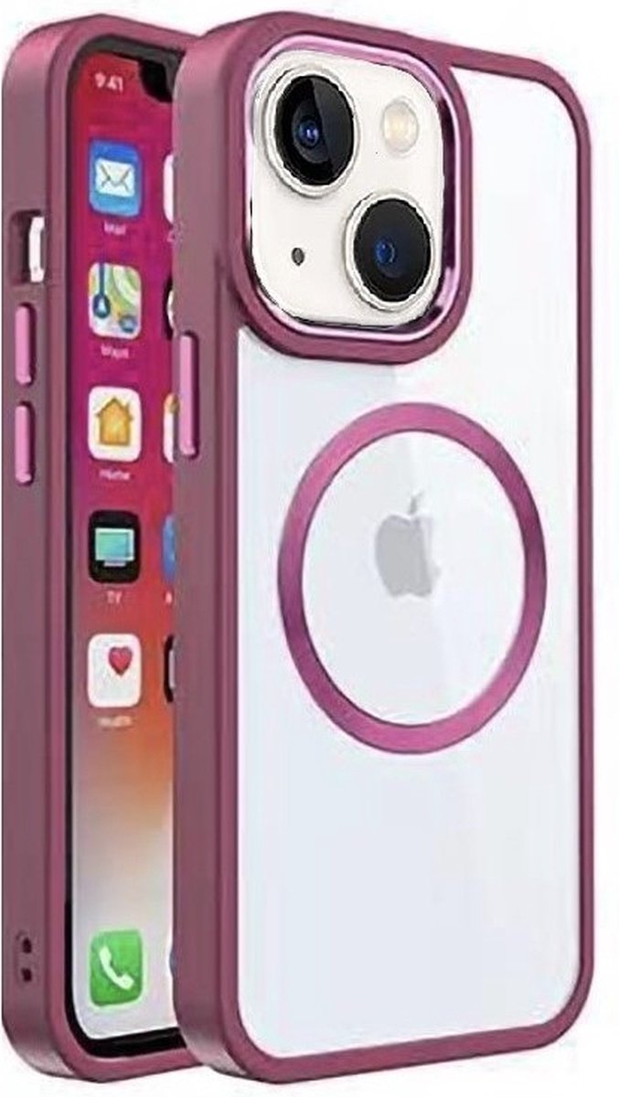 Cityhoesje - iPhone 14 Plus-15 Plus - Backcover - Magsafe - Transparant Rood