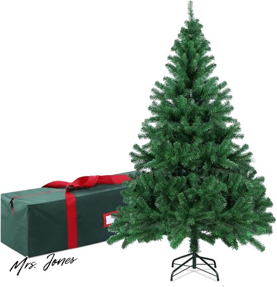 Foto: Mrs jones premium collection realistische kunstkerstboom 185 cm pvc pe opvouwbaar herbruikbaar metalen standaard voor binnen kerstdecoratie 