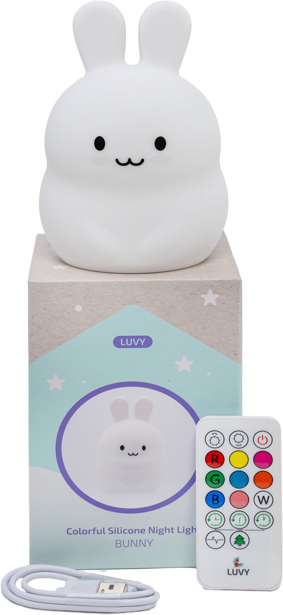 Nachtlamp - Nachtlampje - Kinderlampje - Babylampje - Nachtlamp Baby - Nachtlamp Kind - Slaaplampje - Oplaadbaar Nachtlampje - Siliconen Nachtlampje - Nachtlamp met Timer - Babykamer Lamp - Kinderkamer Lamp - Konijntje Nachtlampje - Konijntje Lamp van Luvy — afbeelding 2