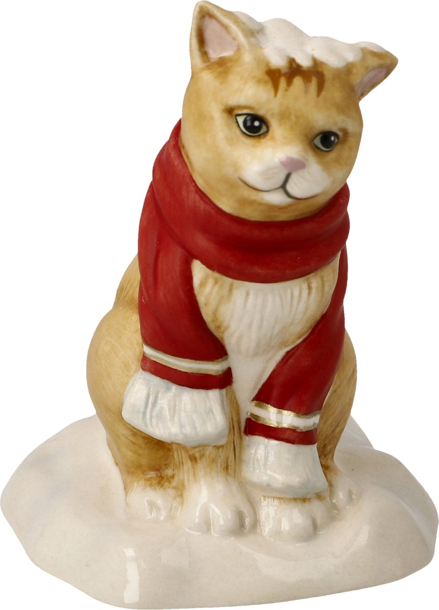 Goebel - Kerst | Decoratief beeld Kat Sneeuwbalgevecht | Aardewerk - 7cm