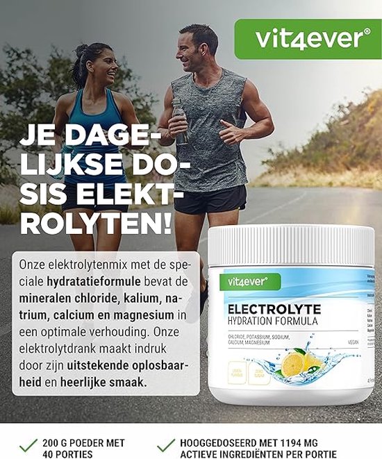 Elektrolyten - 400 g (80 porties) - Hydratie formule met chloride, kalium, natrium, calcium, magnesium - perfect voor sporters bij verlies van vocht - zonder suiker - veganistisch - citroensmaak — afbeelding 2