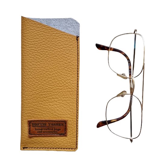 Étui à lunettes en cuir fait main Jaune - taille S - 8bx17 - Étui à lunettes - Sac à lunettes - Cuir - Lunettes de lecture
