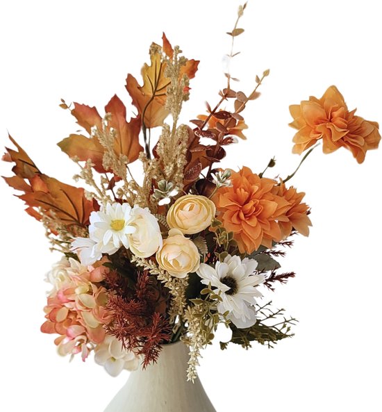 Hilvard - Kunstboeket - Kunstbloemen - Nepbloemen - Oranje bruine mix - 45cm