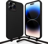 siliconen hoesje Coverzs avec cordon adaptée à la coque Apple iPhone 16 Pro - Coque de téléphone avec cordon téléphonique amovible - Cordon téléphonique réglable - Étui pour cordon - Matériau TPU/silicone (noir)