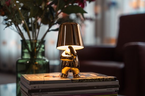 Luxus Lampe de table sans fil rechargeable Bins Brother - Or - Set de 5 - Lampe de table décorative - Lampe de nuit - Lampe de table de chambre - Lampe de bureau - LED - Tactile - Intensité variable - Sans fil - Fonctionne sur piles