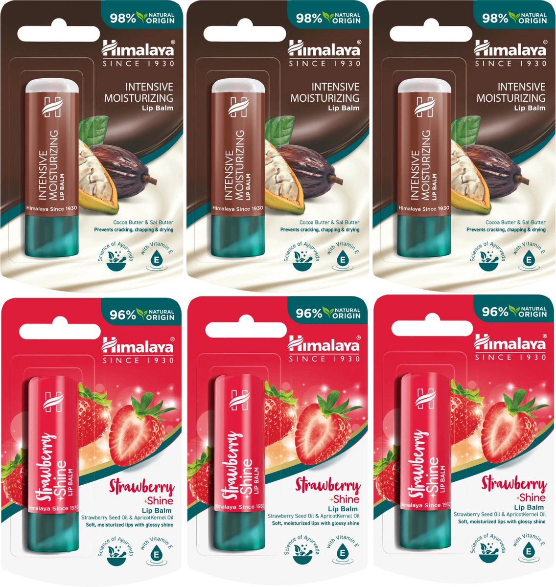 Himalaya Lippenbalsem Strawberry & Cocoa Mix - Lipbalsem voor Natuurlijke verzorging - Langdurige hydratatie - Onweerstaanbare zachtheid - 6 x 4.5g