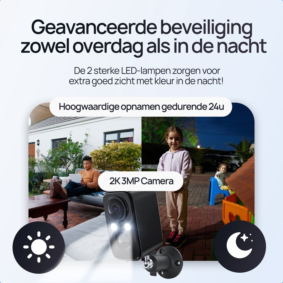 Afbeelding 3 van Protectly® Beveiligingscamera Draadloos Buiten – 2K HD 3MP - Bewakingscamera Voor Buiten - Buitencamera - Buiten Camera Met Nachtzicht - Security Camera - Oplaadbaar - Met WiFi en APP - Incl. 64GB SD - Zonnepaneel Optioneel - Zwart