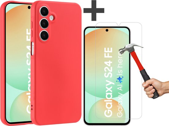 Coque adaptée pour Samsung Galaxy S24 FE Coque Souple Silicone avec Verre Trempé Protecteur d'écran - Arara Back Cover - Rouge