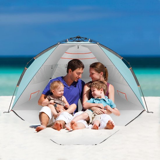 Strandtent met UPF 50+ bescherming tegen uv-stralen van de zon - 3-4 persoons strandschelp, gemakkelijk op te vouwen, compacte draagtas - wind- en zonbescherming, strand, meer, park van Wilxaw — afbeelding 5