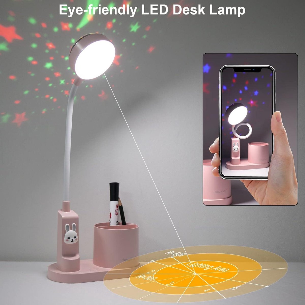 Mrs. Jones Led-bureaulamp voor kinderen tafellamp oplaadbare batterij 2000 mAh met penhouder en sterprojectie draadloze led-bureaulamp voor studio werk met dimfunctie slittepje LED-verlichting . — cadeau in Wonen & Interieur - foto 3