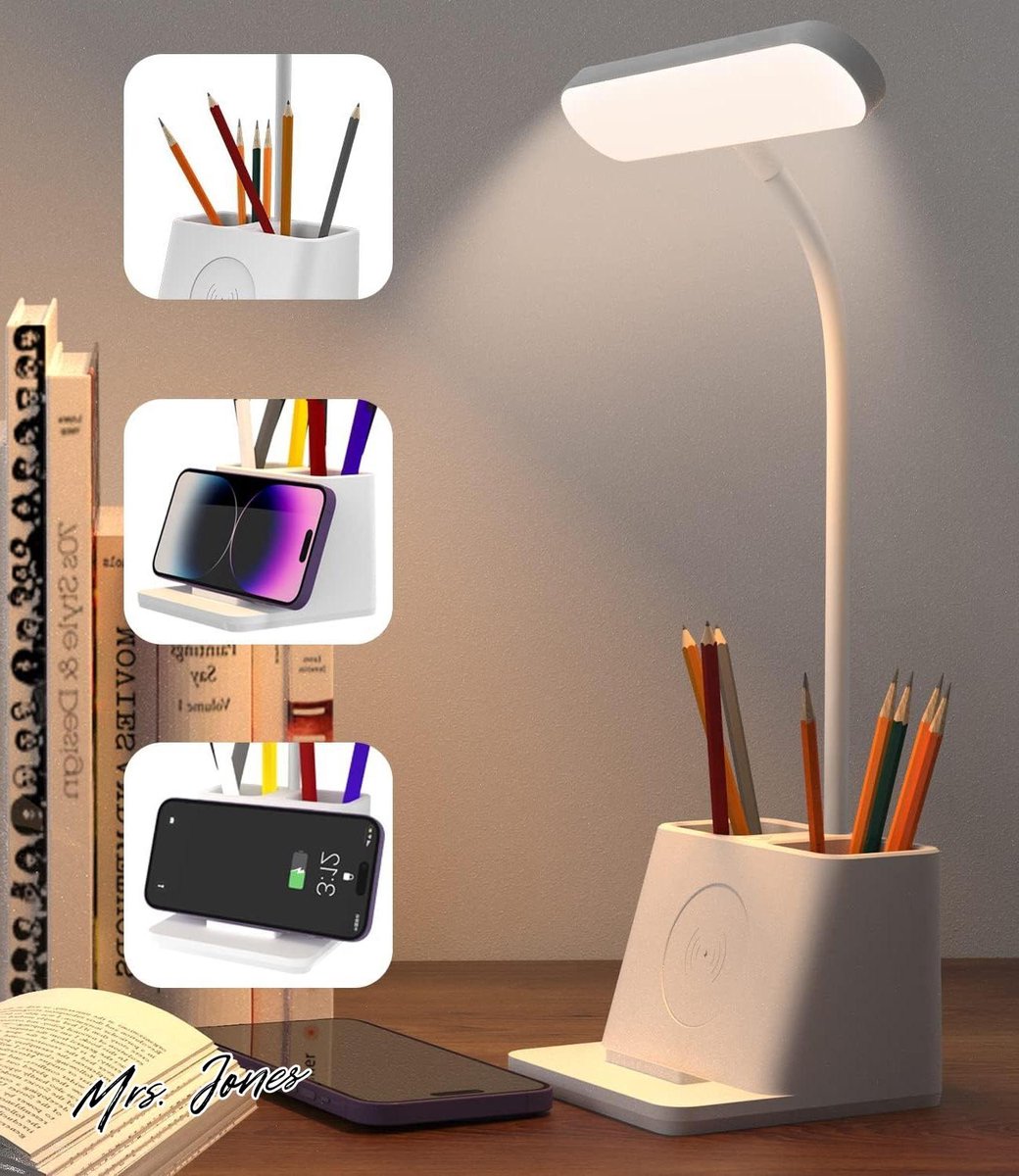 Mrs. Jones LED dimbare bureaulamp 3 modus Meerdere helderheidsniveaus Touch Reading Lamp bureaulampen met draadloze oplaadfunctie voor werken studeren .