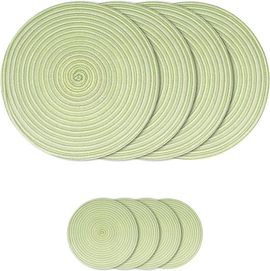 SHACOS Ronde placemats set van 6 gevlochten geweven placemats wasbale tafelplacemats ronde hittebestendige tafelmatten voor keuken eettafel thuis restaurant (ivoorwit
