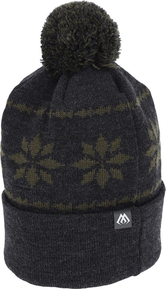 Mikado Beanie Winter Muts – Warme Vis Muts met Pompon – Grijs Groen