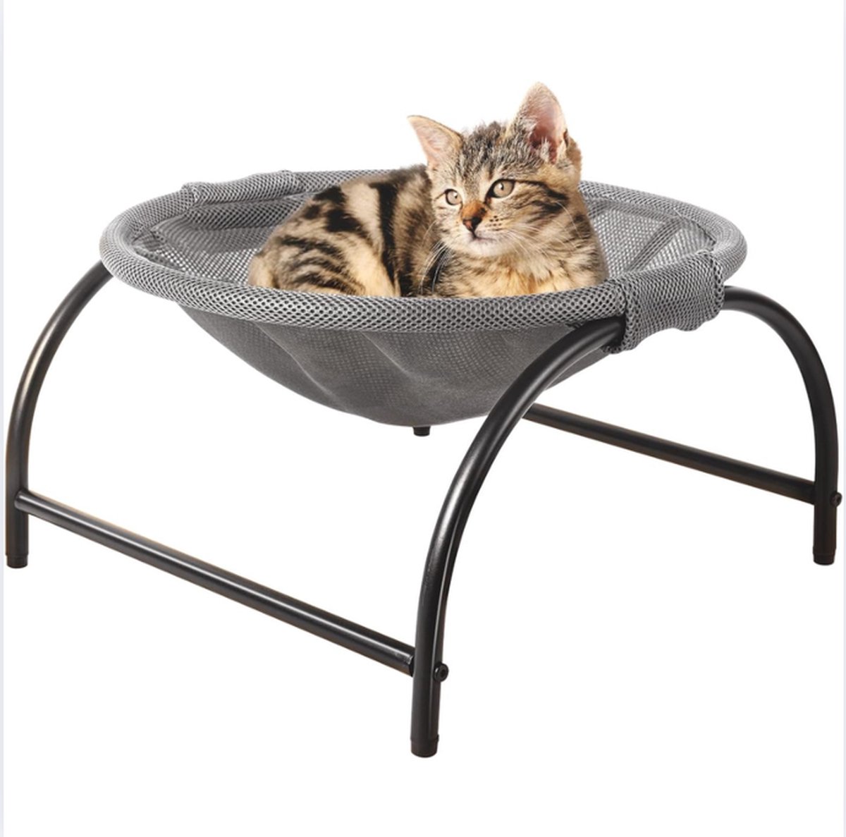 Kattenhangmatbed, 43 x 43 x 24 cm, ademend en volledig wasvrij, staand kattenslaapbed - eenvoudige montage huisdierbed voor kat/kleine hond, geschikt voor binnen en buiten, grijs