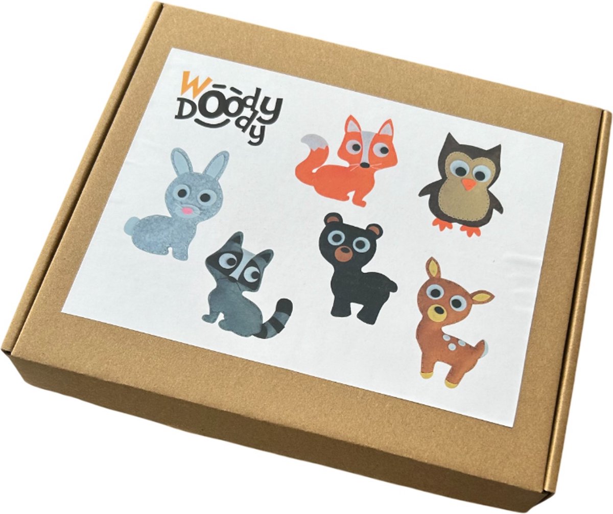 WoodyDoody Knutselen Meisjes - Knutselen Jongens - Extra Large Variant Knutselpakket Meisjes en Jongens - Geschenkdoos Cadeau Verpakking - Forest Animals Bosdieren Extra Large Formaat - Naaiset Kinderen Bos Dieren xl — afbeelding 5