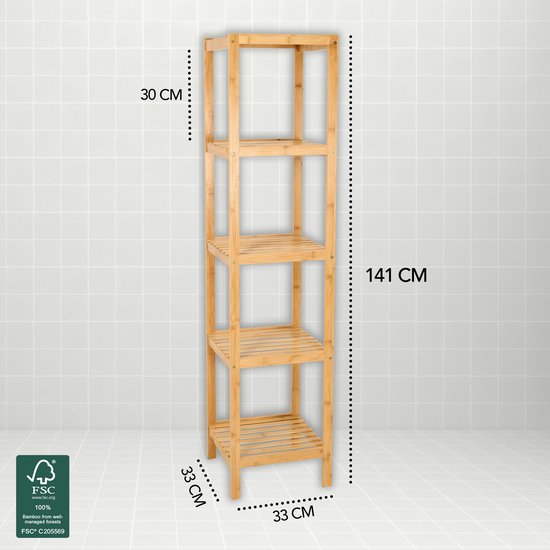 SoBuy FRG126-W Badkamermeubel Hoge Kast Voor Badkamer Badkamerrek Met Voetkussen Badkamer