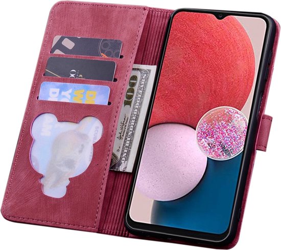 BookCover Cover Case adapté pour Samsung Galaxy A16 - Rouge - Fleurs Chat - En Relief
