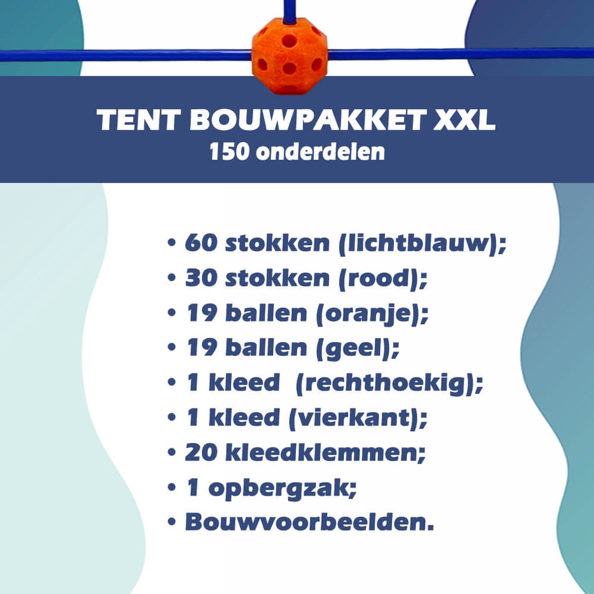 Fort Bouwpakket XXL - 150 onderdelen - Speeltent incl. 2 Kleden - Educatief Speelgoed voor fort bouwen, hut bouwen en tent bouwen - Bouwset voor binnen en buiten — afbeelding 3