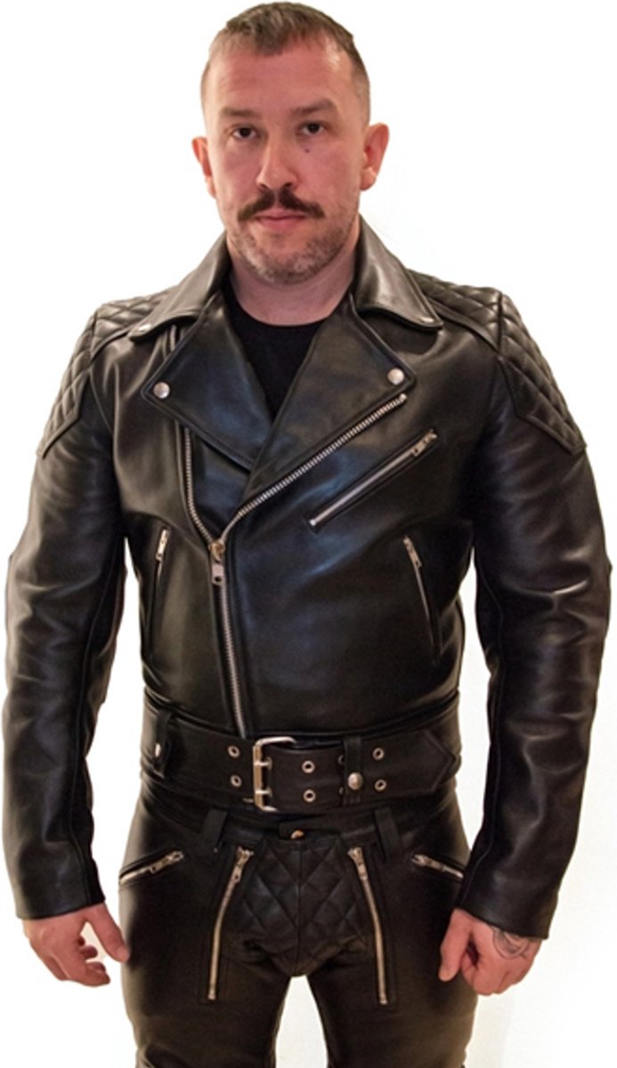 Mister b leren motor jack met rug vulling maat - 2xl
