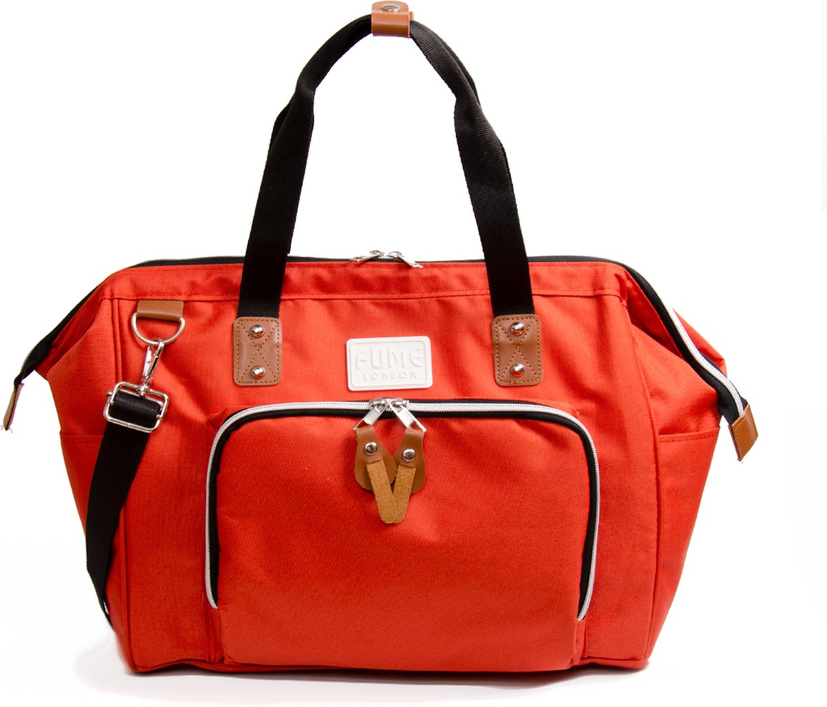 Fume London - Baby Bag - Mom Bag - Luiertas Oranje Rood- Verzorgingstas Weekendtas met isoleervakken Diaper bag - Opzettas Reistas - Kraamcadeau Schoudertas - Schooltas - Waterproof FB3209