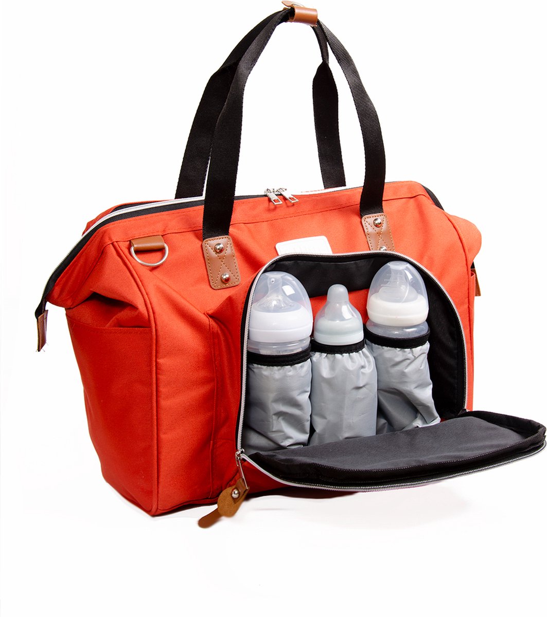 Fume London - Baby Bag - Mom Bag - Luiertas Oranje Rood- Verzorgingstas Weekendtas met isoleervakken Diaper bag - Opzettas Reistas - Kraamcadeau Schoudertas - Schooltas - Waterproof FB3209 – foto 2