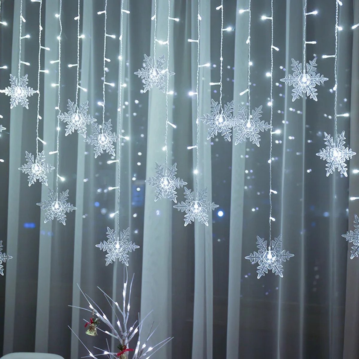HI raamverlichting lichtsnoer - met sneeuwvlokken lampjes - 140 cm | Fun en Feest