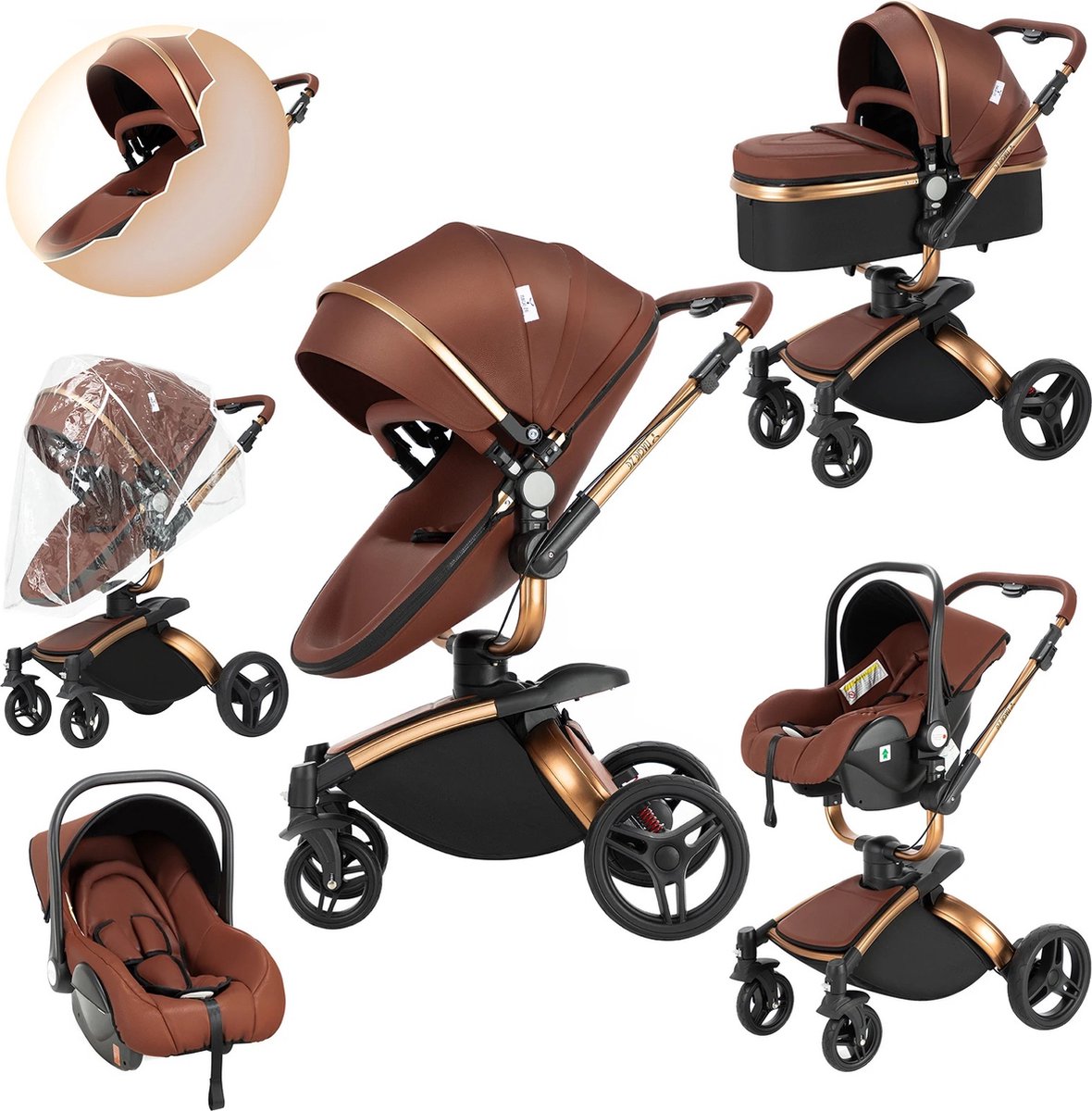 Seastone Luxe Kinderwagen 3 in 1 Inklapbaar Bruin - Seastone - €499,00
