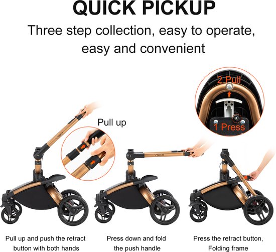 Seastone - Luxe Kinderwagen - 3 in 1 - Wandelwagen - Autostoeltje - Buggy reiswieg - Inklapbaar - 0-36 maanden - Zwart van Merkloos — afbeelding 2