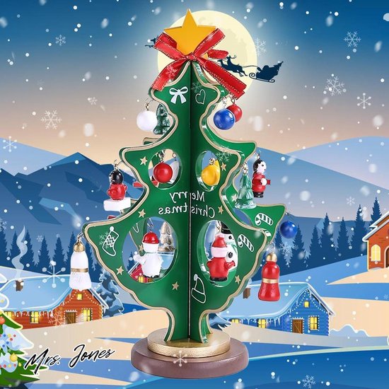 Foto: Mrs jones premium mini kerstboom van hout klein 3d kerstversiering groen kerstdecoratie tafeldecoratie