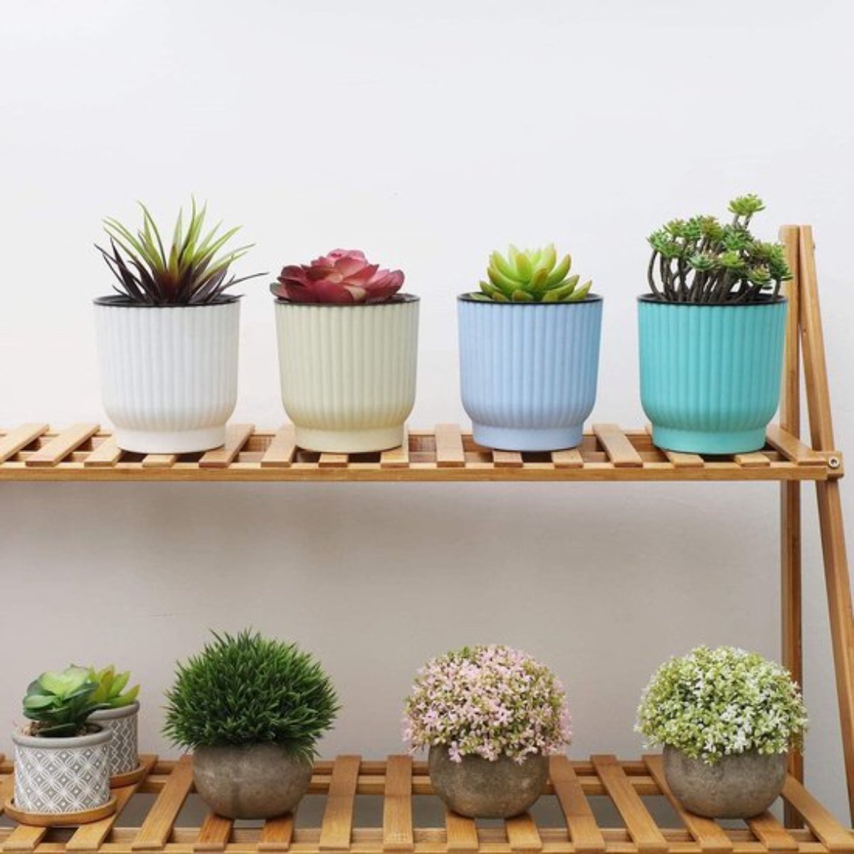 Zelfwaterende kunststof plantenbak voor lange termijn wateropslag - Macaron-gekleurde bloempotten voor buiten en binnen - Grote plantenpotten voor tuin en huisdecoratie - Set van 6 wit — cadeau in Wonen & Interieur - foto 5