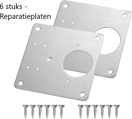 Plaque de réparation de charnière - 6 pièces - Vis incluses - Plaque de réparation - Plaque de réparation - Plaque - 90 x 90 mm